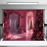 Aperturee - Aperturee Pink Vintage House Xmas Tree Christmas Vibe Backdrop